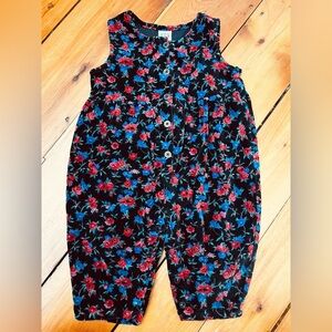 BABY GAP 90s Velvet Roses Floral Romper Cotton Vintage Style Classic Cottagecore